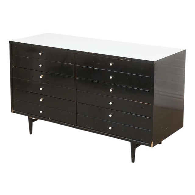 Mid 20th Century Black Lacquered Distressed Dresser by American of Martinsville For Sale