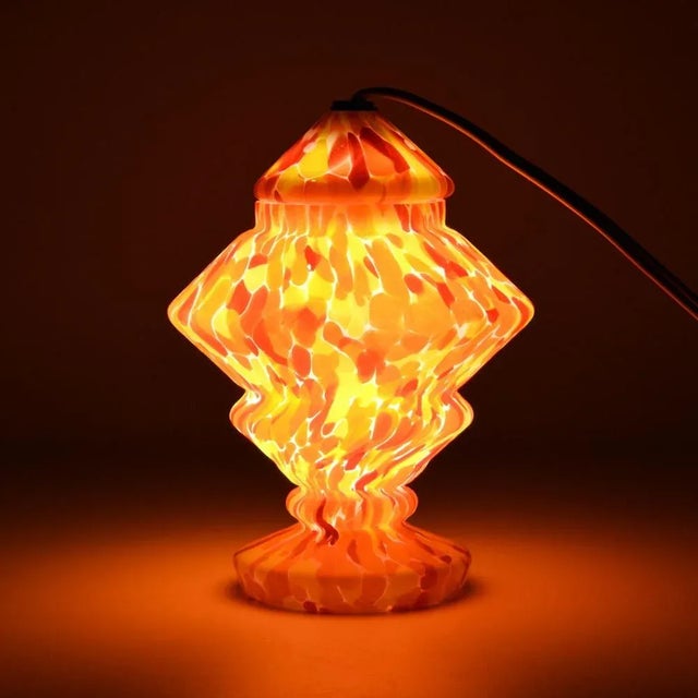 Art Deco Orange Spatter Glass Table Lamp from Wilhelm Kralik, 1920s For Sale - Image 12 of 13