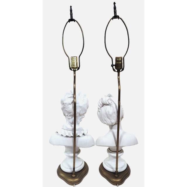 Pair Antique French Belle Epoque White Bisque Porcelain Boy & Girl Bust as Lamps For Sale In New York - Image 6 of 9
