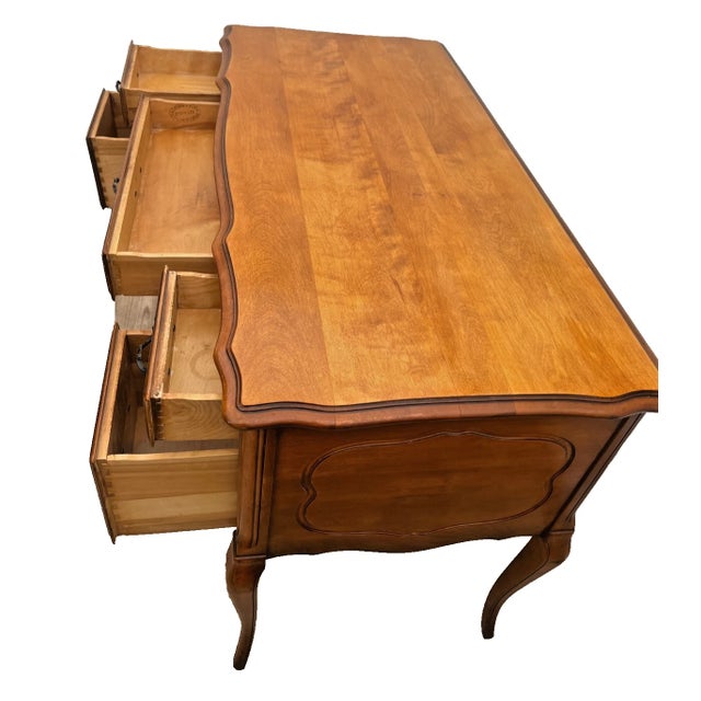 Wood Vintage French Desk By: California Furniture Shops Ltd. Five Carved Drawers For Sale - Image 7 of 14