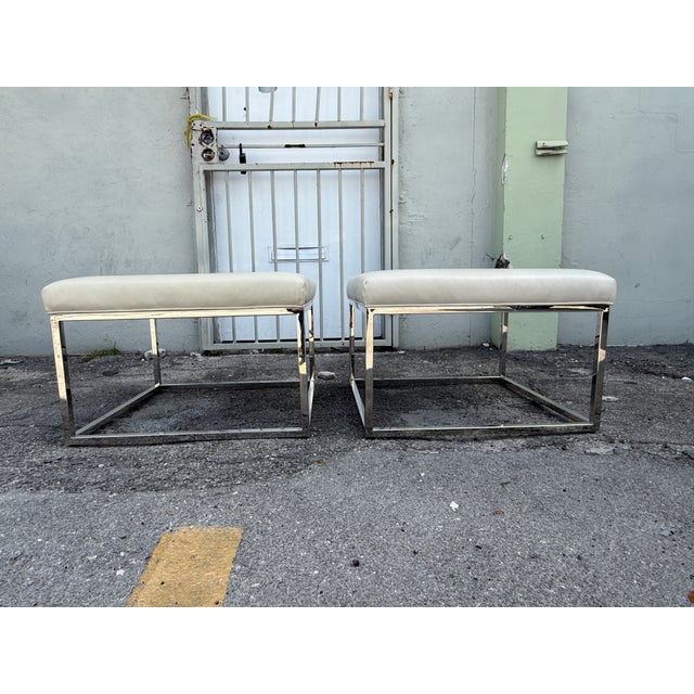 Metal Mitchell Gold and Bob Williams Leather and Chrome Stools For Sale - Image 7 of 11