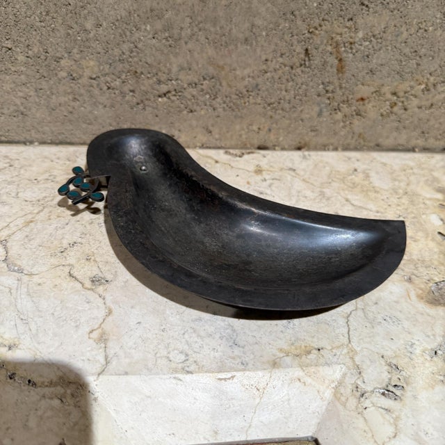1960s 1960s Los Castillo Bird Dish Silver Plate & Stone Taxco Mexico For Sale - Image 5 of 9