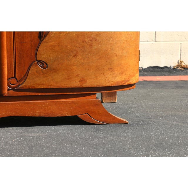 Antique French Art Deco Burl Wood Sideboard Buffet With Marble Top For Sale - Image 12 of 18