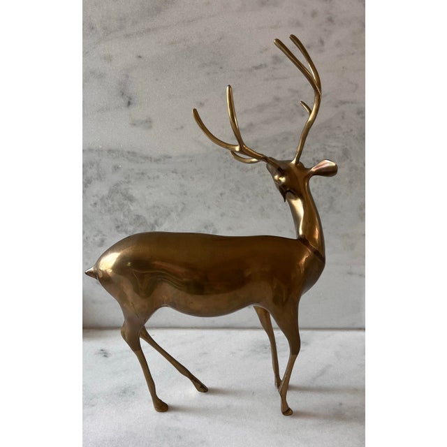 Mid 20th Century Large Vintage Solid Brass Stag For Sale - Image 5 of 8