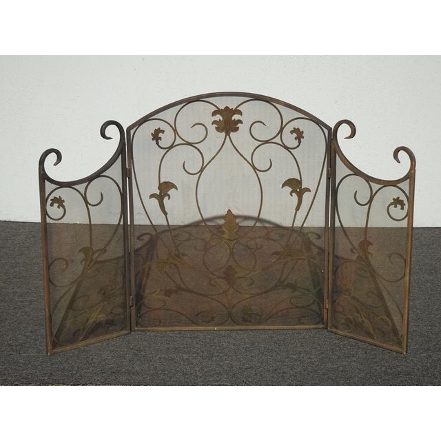 Vintage Black Fireplace Screen W Mesh Backing & Leaf Decor - French Country For Sale - Image 10 of 17
