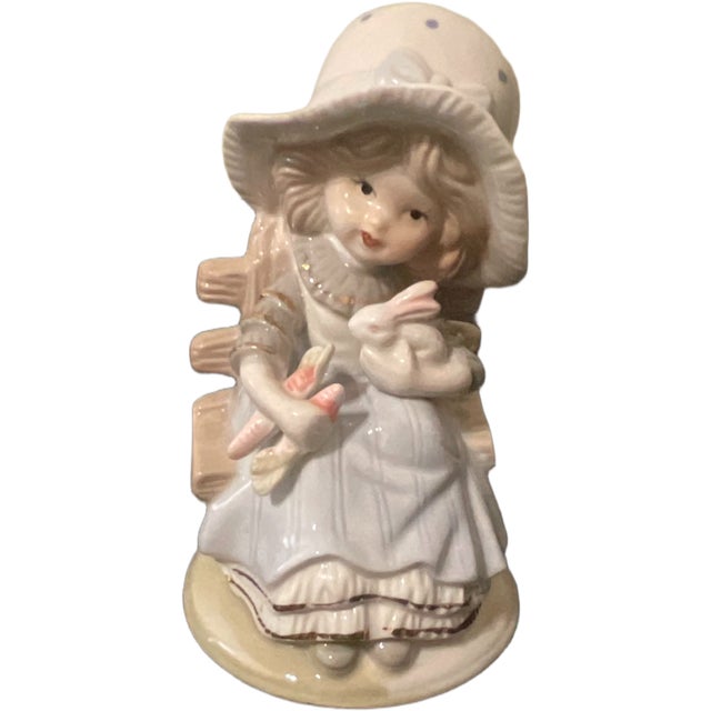 Vintage Hand Painted Porcelain Figurine of Girl with Rabbit, 1970s For Sale - Image 6 of 6