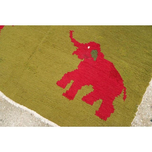 Textile Galerie Shabab Collection Mid-20th Century Swedish Handmade Green Pictorial Rug With Elephants and Teddy Bears For Sale - Image 7 of 10