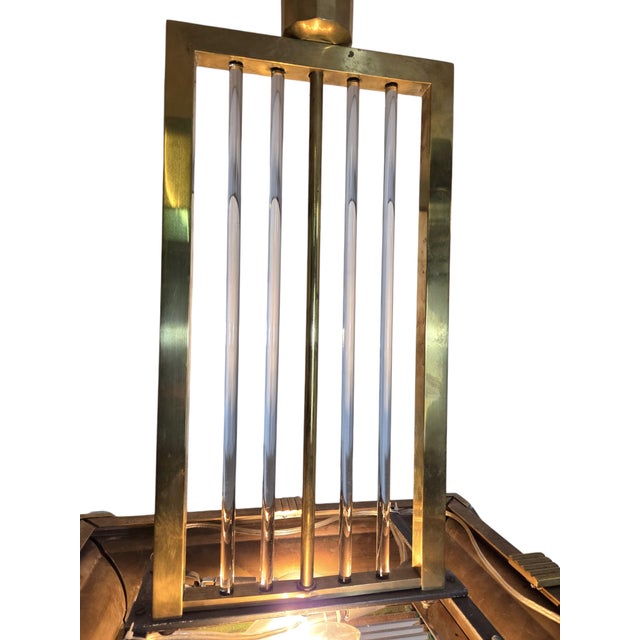 Early 20th Century Rectangular Industrial Brass and Glass Rod Vintage Chandelier For Sale - Image 13 of 18
