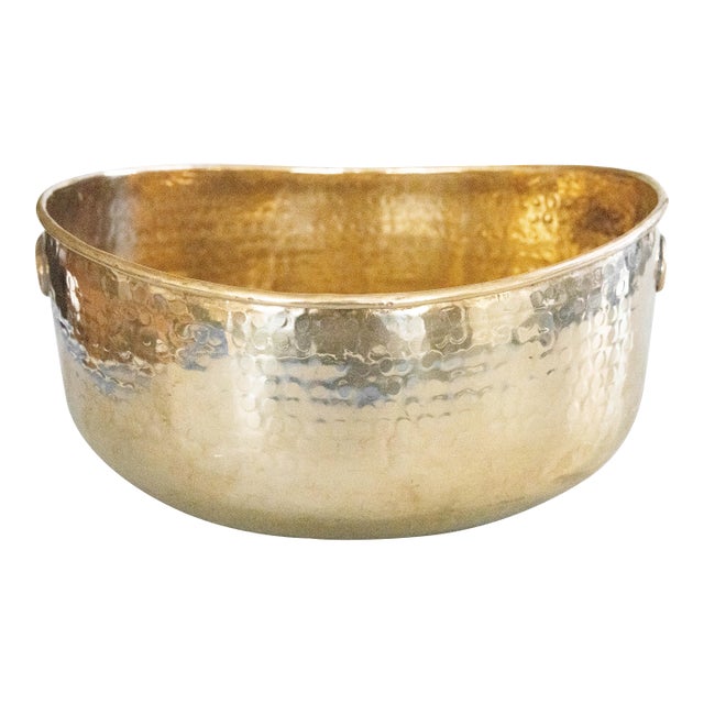 Vintage English Brass Hammered Planter Bowl Centerpiece For Sale