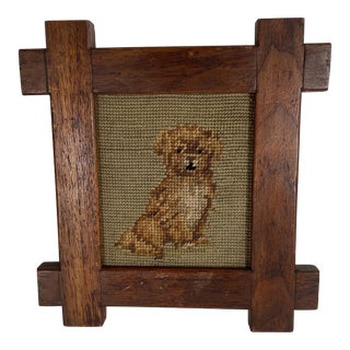 Needlepoint Dog in Frame For Sale
