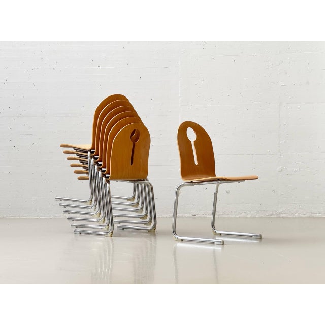 Stackable Cantilever Chairs in Beech and Chrome, 1990s For Sale - Image 17 of 17