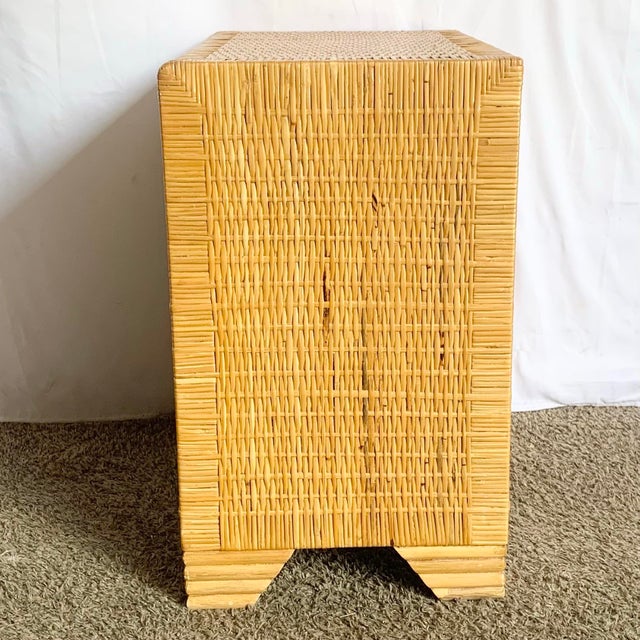 Brown Boho Chic Wicker Nightstand For Sale - Image 8 of 11
