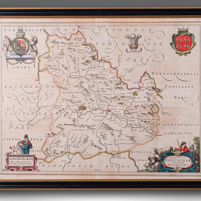 Antique Map of Breconshire, Dutch, Atlas Cartography, Joan Blaeu, Wales, c.1660 For Sale - Image 4 of 11