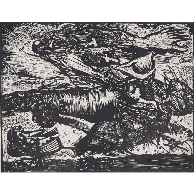 Yves Doaré, An Angel Passes By, Original Linocut For Sale