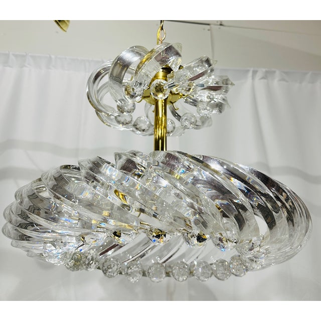 Vintage Late Mid Century Era Clear Lucite & Lacquered Brass Light Fixture with original finish fittings, wiring, chain...