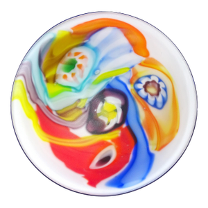 Arte Murano Icet Millefiori Flowers Rainbow Color Streaks Art Glass Decorative Satin Surface Bowl