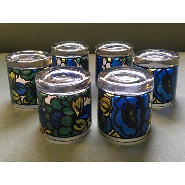 Mid 20th Century Faux Stained Glass Floral Lowball Glasses- Set of 6 For Sale - Image 11 of 13