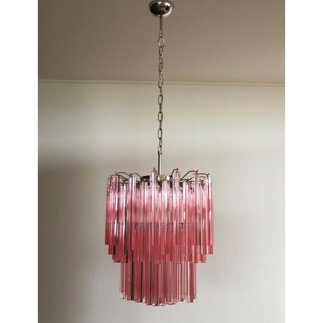 Mid-Century Modern Murano Chandelier 107 Pink Triedri , 1990 For Sale - Image 3 of 18