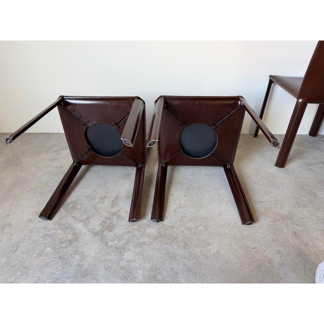 Vintage Italian Mario Bellini Style Brown Leather Dining Chairs – Set of 4/Sold For Sale - Image 12 of 12