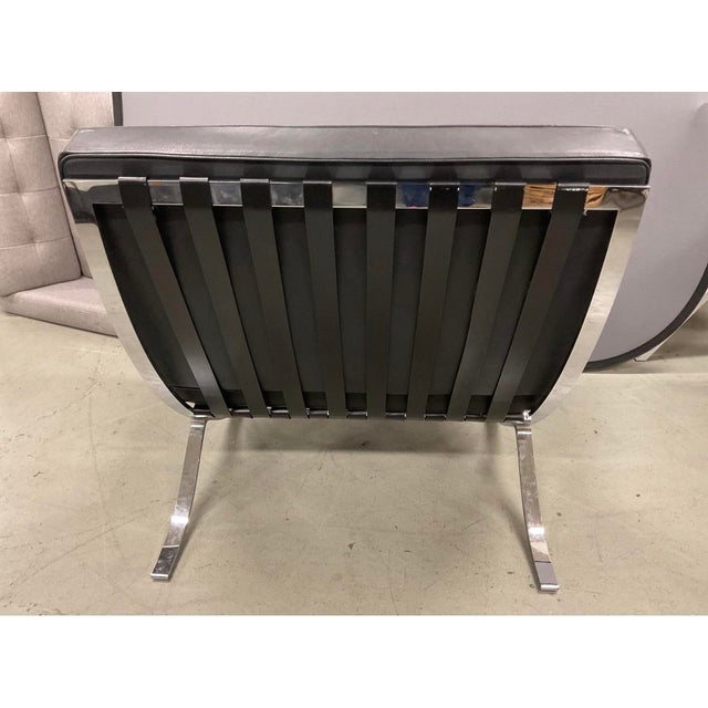 Mid 20th Century In the Style of Ludwig Mies Van Der Rohe for Knoll - A Pair of Barcelona-Style Black and Chrome Chairs For Sale - Image 9 of 11