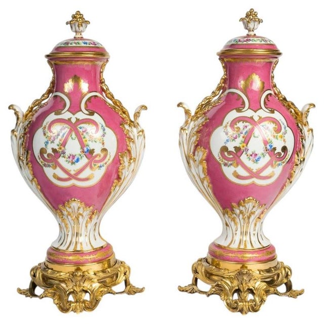 Painted Porcelain Vases with Gilded Bronze Mounts, 19th Century, Set of 2 For Sale - Image 10 of 10