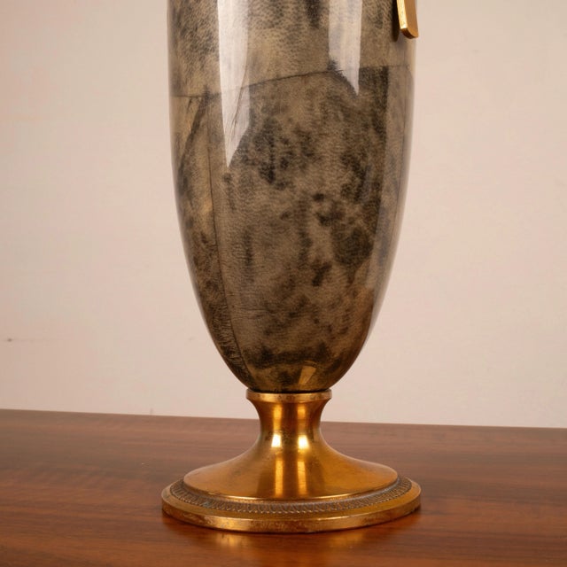 Aldo Tura Thermos in Gray Parchment and Brass by Aldo Tura, 1960s For Sale - Image 4 of 15