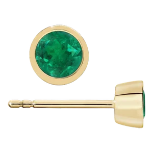 Natural 1/2 Carat Emerald Round Bezel Stud Earrings in 14k Yellow Gold - 2 Pieces