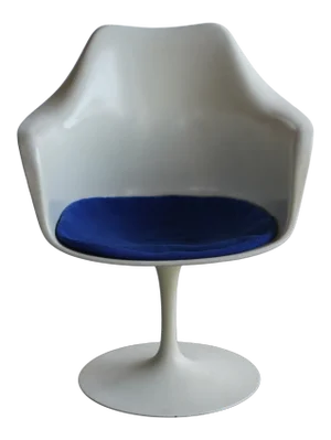 Mid 20th Century Saarinen Tulip Arm Chair With Blue Seat Pad