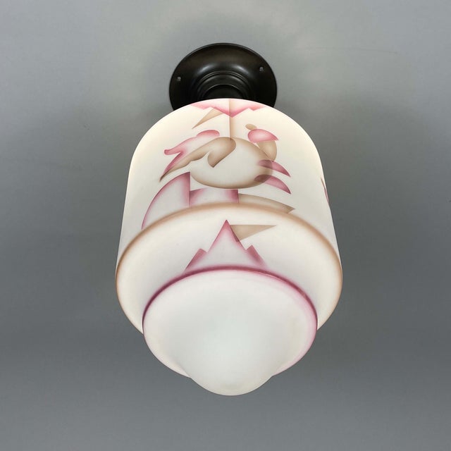 Art Deco Frosted Glass & Burnished Metal Flush Mount, Germany, 1930s For Sale - Image 12 of 16