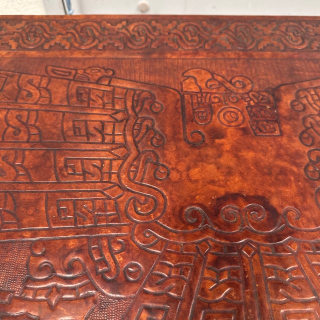 Chavín Culture Peruvian Tooled Leather Table Bench For Sale - Image 10 of 12