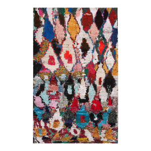 Antique / Vintage Mid Century Bold Tribal Colorful Moroccan Boucherouitte Hallway Runner Wool and Rag North African Area Rug