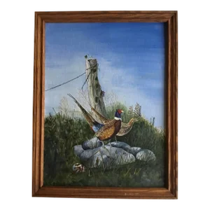 Late 20th Century Realist Acrylic Painting of Pheasants