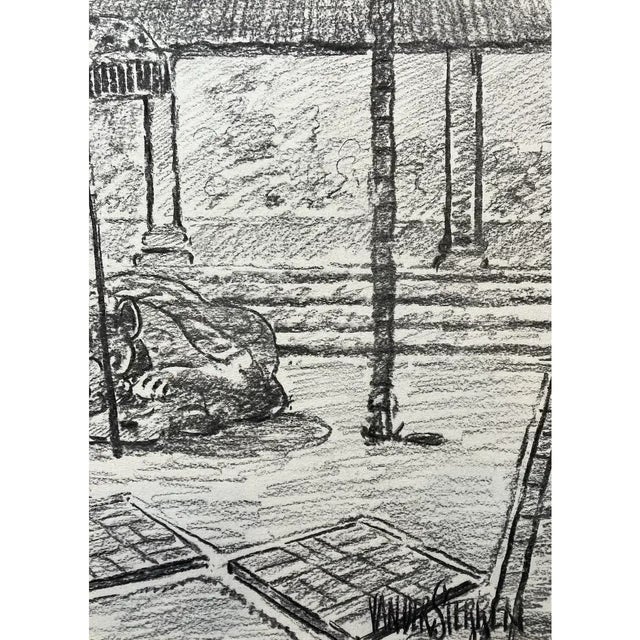 Vintage John Van Der Sterren Original Charcoal Drawing of Sayan, Ubud, Bali 20th C. For Sale - Image 10 of 11