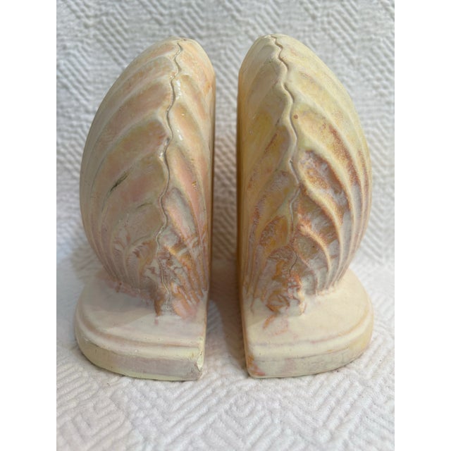 Shabby Chic Vintage Palm Beach Style Plaster Clam Shell Bookends - a Pair For Sale - Image 3 of 11