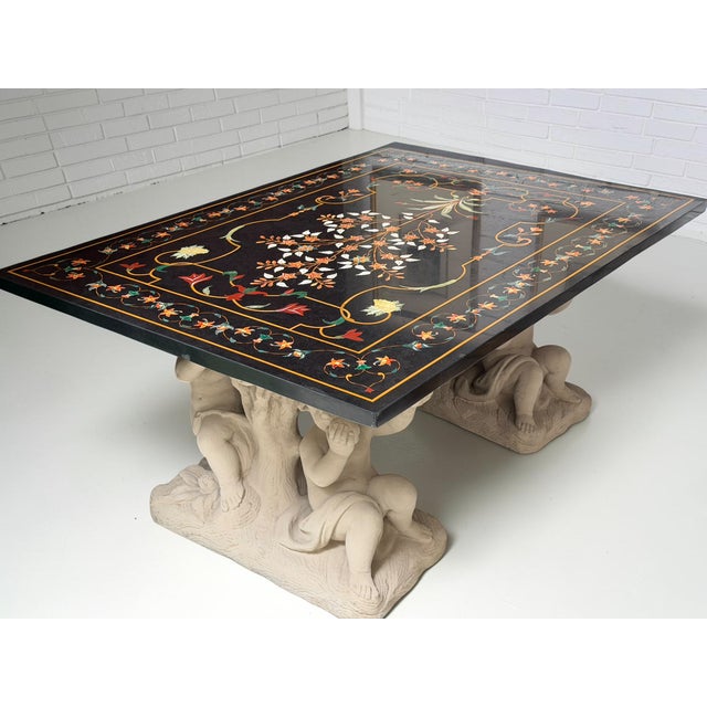 Roman Pietra Dura Inlaid Marble Table Stone Putti Base For Sale In Los Angeles - Image 6 of 10