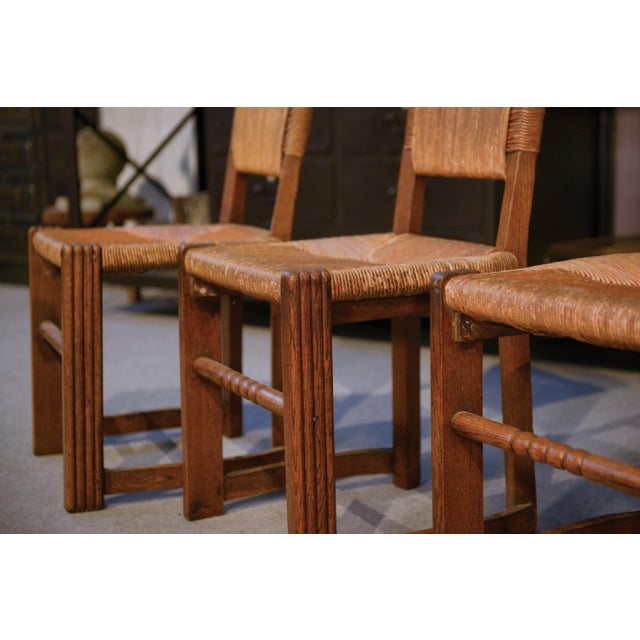 Wood Oak and Rush Chairs in the style of Charles Dudouyt, 1950s, Set of 5 For Sale - Image 7 of 18