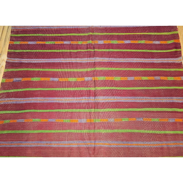Vintage Moroccan Tribal Kilim, Handwoven Wool, Multicolor Stripe Pattern, 6’ X 15’ For Sale In Chicago - Image 6 of 12