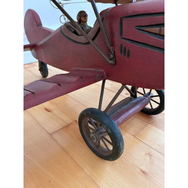 1930s Large Vintage Handmade Wooden Airplane Model Biplane, 1930s For Sale - Image 5 of 18