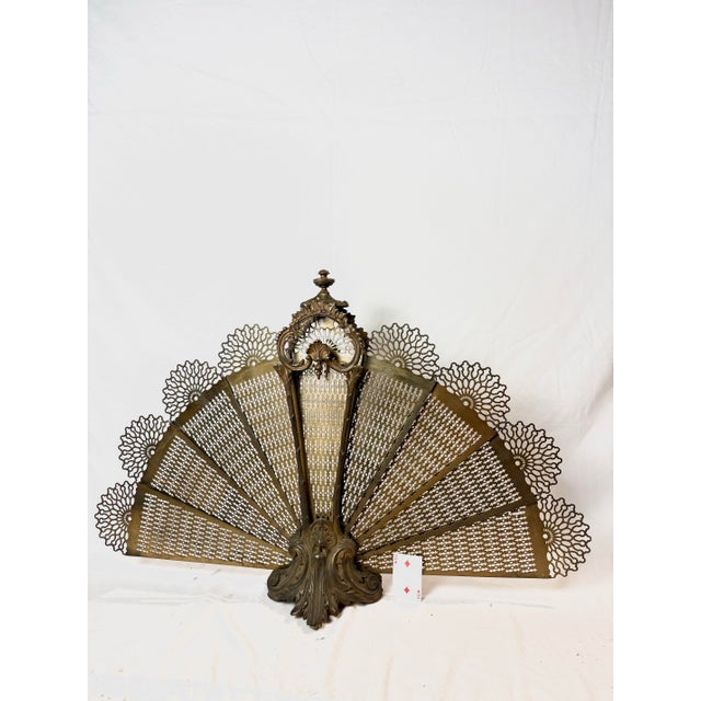 Ornate Victorian Brass Fireplace Fan Screen For Sale - Image 4 of 12