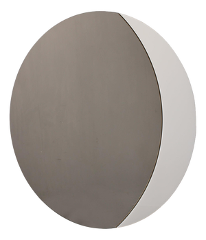 Large Italian Smoke-Tinted Round Mirror with White Geometric Segment, 1980s