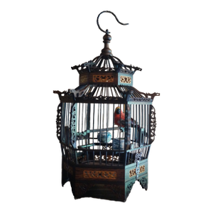 1980s Chinese Pagoda Rosewood Bird Cage