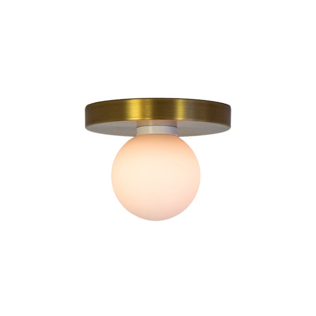 Not Yet Made - Made To Order Globe Flush Mount Brushed Brass, 3 Inch Glass Globe, by Research.Lighting, Modern, Minimal For Sale - Image 5 of 6