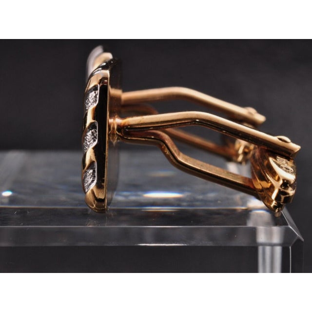 Vintage Christian Dior Gold Plate & Onyx Cufflinks Circa 1990 In Original Case, 3-piece set For Sale - Image 9 of 12