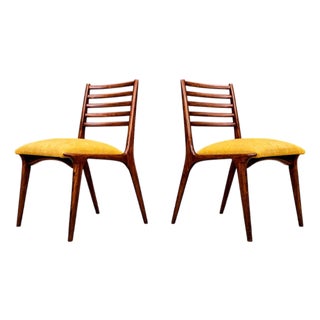 Set of 2 Chairs in Rosewood & Yellow Linen Canvas, Carlo Hauner, 1950s For Sale