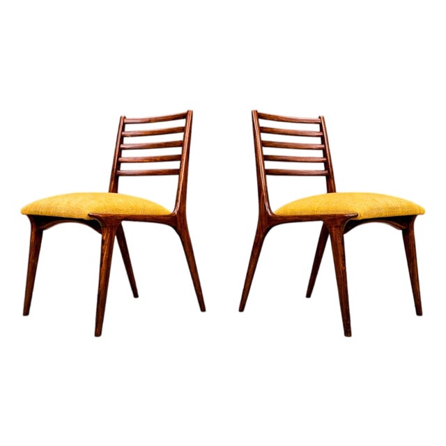 Set of 2 Chairs in Rosewood & Yellow Linen Canvas, Carlo Hauner, 1950s For Sale