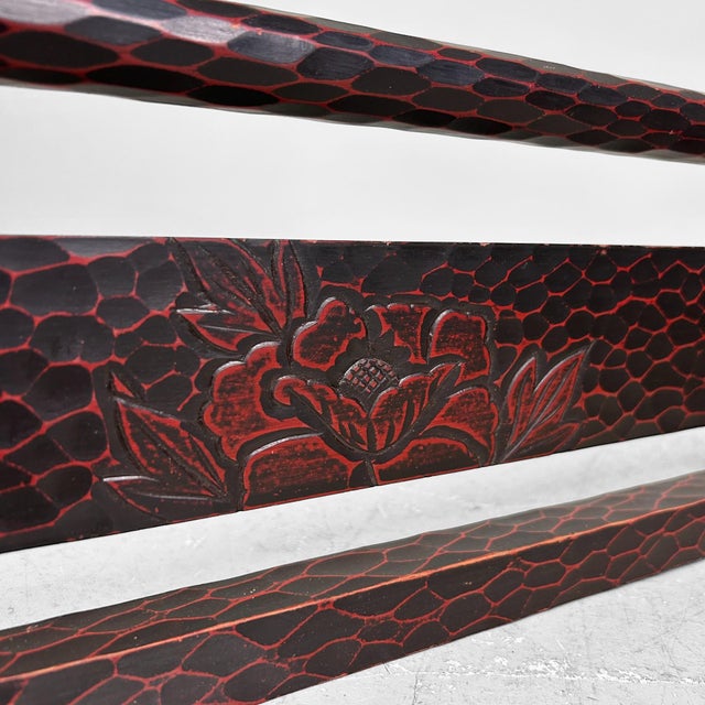 This elegant and practical foldable kimono hanger, crafted from maroon lacquered wood, is a stunning example of Japanese...