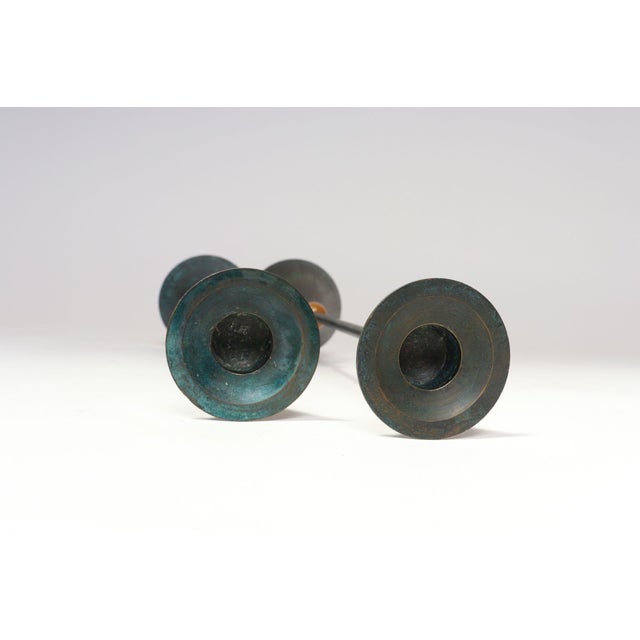 Pair of Milano Series Verdigris Bronze Candle Holders by Christian De Beaumont For Sale In New York - Image 6 of 18
