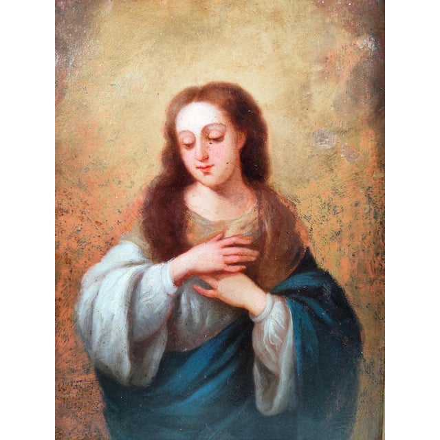 Virgin Mary, Oil on Copper, 17th Century, Framed For Sale - Image 7 of 13