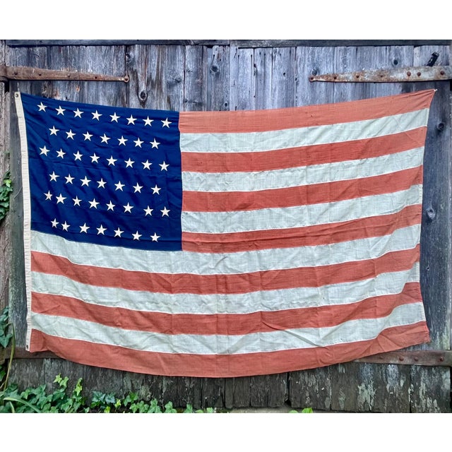 Textile Rare Antique American Flag 45 Stars Soft Wool Sewn Stars and Stripes Beautifully Faded Colors 5x8 For Sale - Image 7 of 7