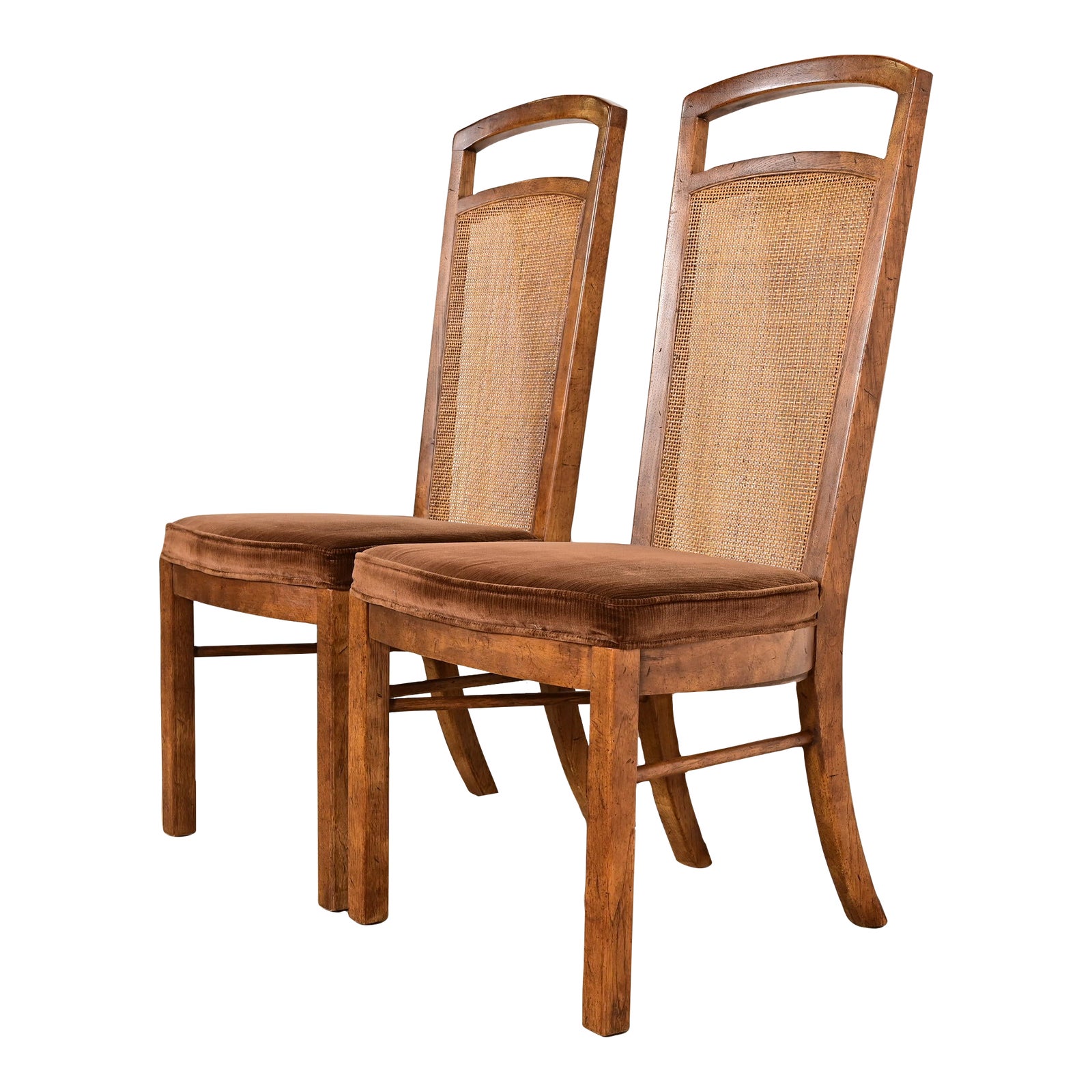 Drexel Heritage Mid-Century Modern Walnut and Cane High Back Side